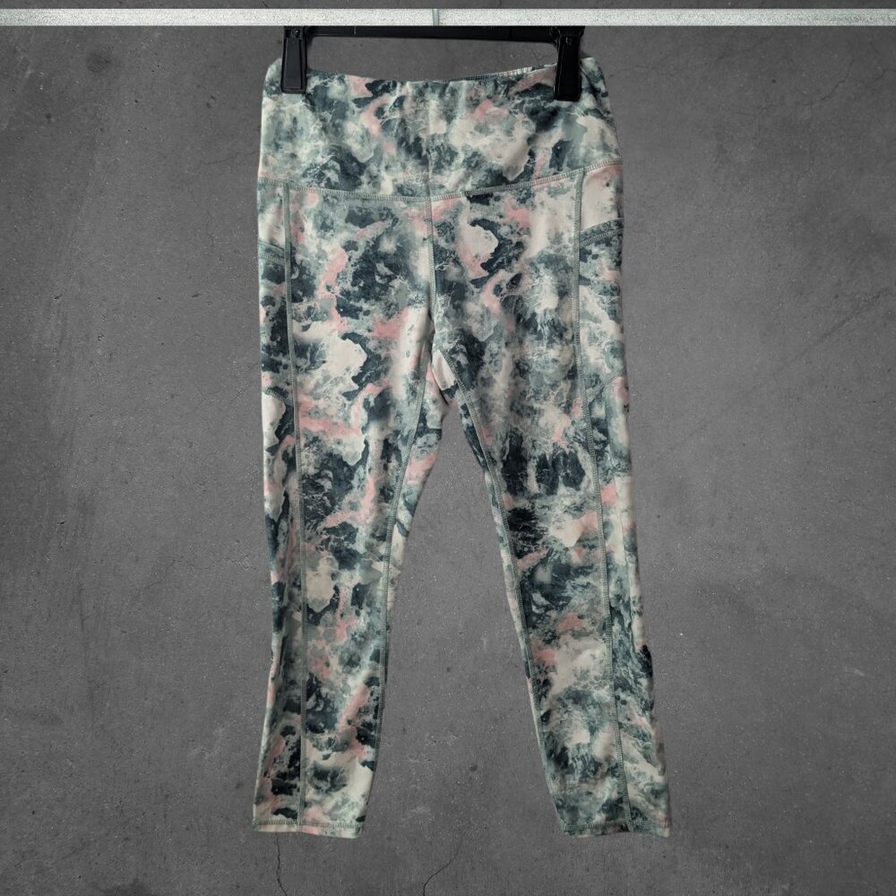 Gaiam High Rise Watercolor Print Leggings w/Pockets Chic Stylish Active Gym Wear